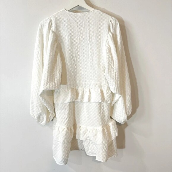 Dresses & Skirts - Ruffled White Mini Dress with Puffy Sleeves Size S - Summer Wedding Shower